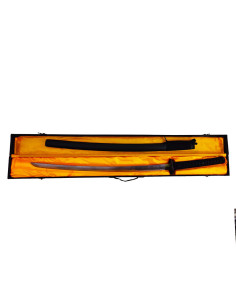 Decoratieve zwarte saya katana met houten kist (103 cm.) 2
