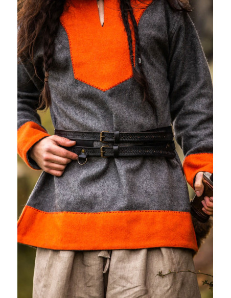 Axel Viking dubbele lederen riem, zwart