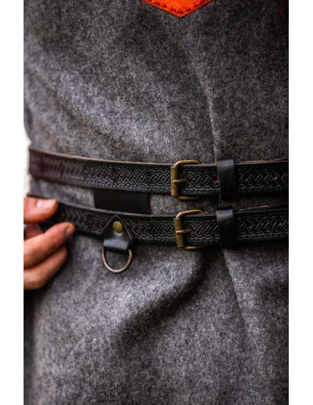 Axel Viking dubbele lederen riem, zwart