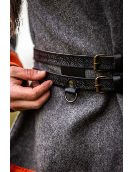 Axel Viking dubbele lederen riem, zwart