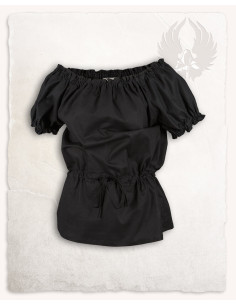 Middelalderbluse lys bomuld model Kalina, sort 2