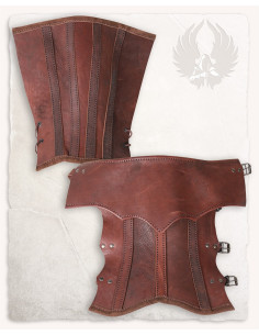 Middeleeuws bruin leren scheenbeschermers model Randulf 2