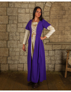 Middelalder damekjole Madeline model, lilla/creme