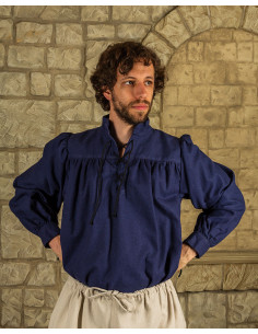 Ansgar model wijd piraten overhemd, blauwe kleur