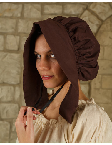 Middeleeuwse muts in katoen model Anna, bruin