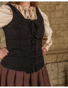Mittelalterliches Mieder Modell Ursula aus schwarzer Wolle