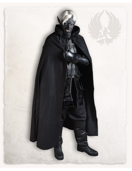 Capa medieval Aaron lana negra (140 cm.)
