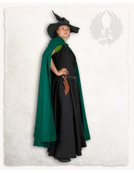 Capa medieval de lana verde modelo Gora