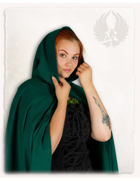 Capa medieval de lana verde modelo Gora