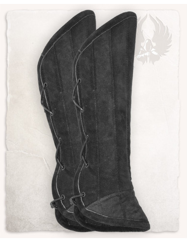 Mittelalterliche Beinschienen aus Wildleder, Modell Leopold, schwarz