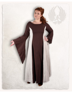 Middeleeuwse jurk in katoen model Calla, bruin-creme
