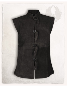 Chaleco medieval en piel de gamuza negra, modelo Orthello
