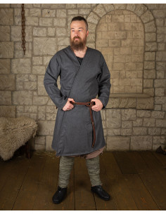 Túnica medieval cruzada de lana gris, modelo Shapur