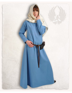 Vestido medieval en algodón azul claro modelo Lenora