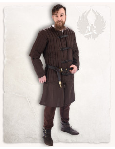 Kurzärmeliger brauner mittelalterlicher Gambeson, Modell...