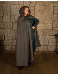 Capa medieval de lana verde oliva modelo Harun