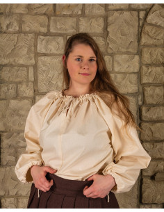 Middeleeuwse blouse in naturel wit katoenen model Annabelle