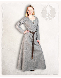 Mittelalterliches Kleid aus grauer Wolle, Modell Wilma 2