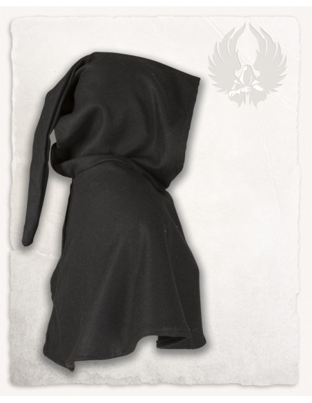 Middelalder hætte i sort uld Wolfram...