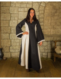 Vestido medieval negro-crema con capucha modelo Iris