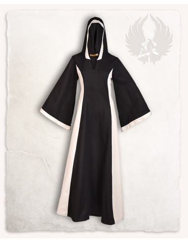 Vestido medieval negro-crema con capucha modelo Iris