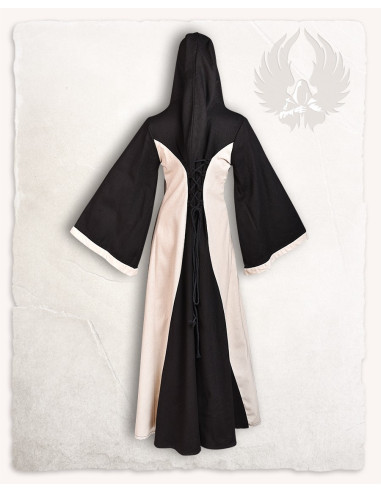 Vestido medieval negro-crema con capucha modelo Iris