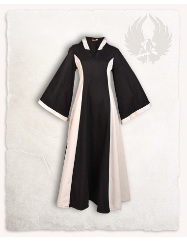 Vestido medieval negro-crema con capucha modelo Iris
