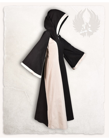 Vestido medieval negro-crema con capucha modelo Iris