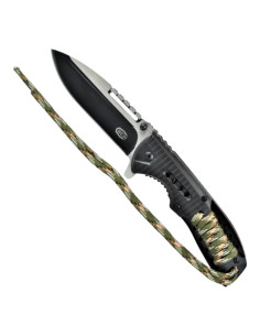 Navaja táctica empuñadura cordón verde camo (total 21,5 cm.)