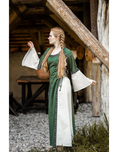 Vestido medieval mujer Angie, verde-blanco natural ⚔️ Tienda-Medieval