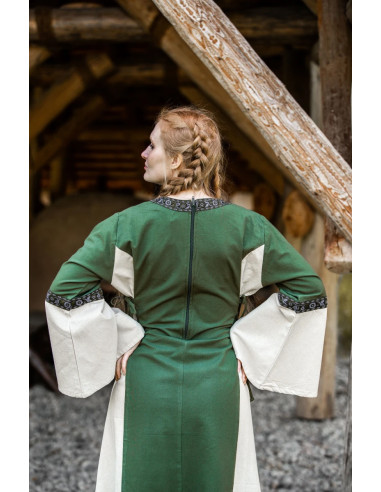 Vestido medieval mujer Angie, verde-blanco natural ⚔️ Tienda-Medieval