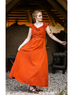 Lang middelalderkjole model Clara, mørk orange farve