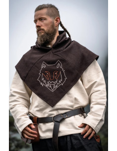 Gugel vikingo marrón cabeza lobo modelo Haldan 2