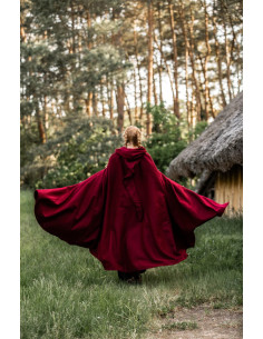 Lange middeleeuwse cape Boil model, rood 131 cm.
