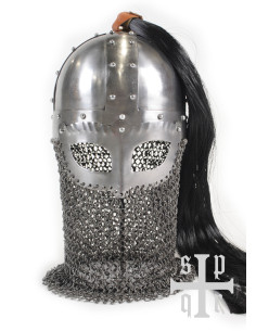 Funktionel vikingehjelm med maske, bøddel og indbygget hår, istandsat