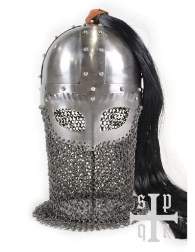 Functionele vikinghelm met masker, beul en ingewerkt haar, gereviseerd