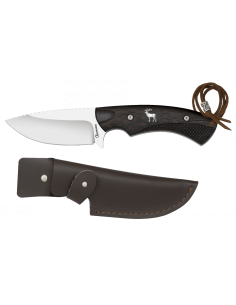 Wildschweinjagdmesser mit Lederscheide (Länge 22,3 cm).
