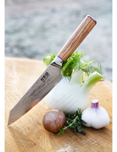 Cuchillo Cocina Chef Ha Teikoku, hoja Acero Damasco (29,5 cm.) ⚔️