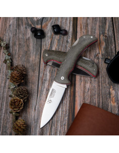 Navaja de caza Athenea, mango canvas verde