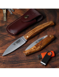 Navaja de caza Cudeman, mango olivo natural (con funda)