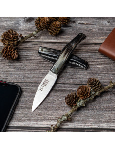 Cudeman jagtkniv, tyrehornskaft (i alt 15,5 cm.)
