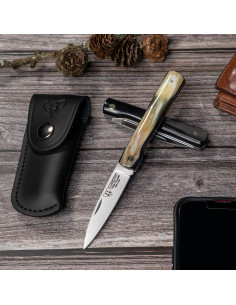 Mini Vendetta jagtkniv, poleret tyrehornskaft (med skede)