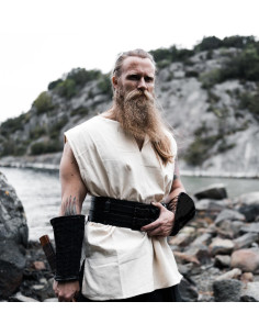 Túnica vikinga sin mangas en color blanco natural