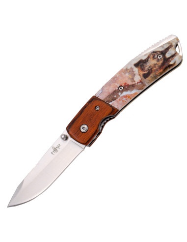 Jagtkniv, Vildsvin 2 design, træ og ABS skaft (i alt 19 cm.)