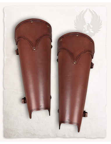 Mittelalterliche Beinschienen aus braunem Leder, Modell León