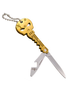 Gelber Schlüsselanhänger mit Totenkopf, Messer und...
