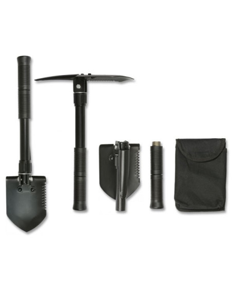 Zwarte survival houweel en schop