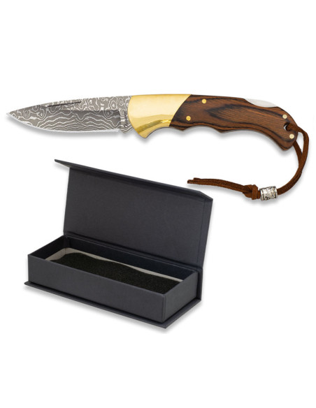 Jagtkniv Damaskus stålblad, klinge...