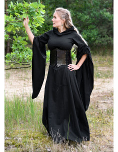Vestido Medieval mujer mangas trompeta, negro