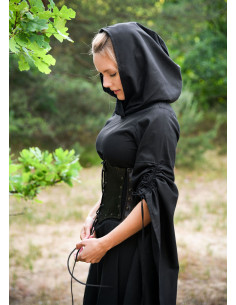 Vestido Medieval mujer mangas trompeta, negro 2
